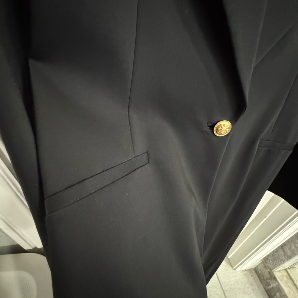 Alice + Olivia Black Long Blazer Coat with Gold Button - Picture 10 of 11